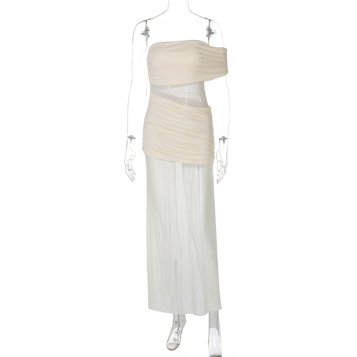 Irregular Mesh Splicing One-Shoulder Strapless Dress - Sexy Fitted Long Skirt in European and American Style