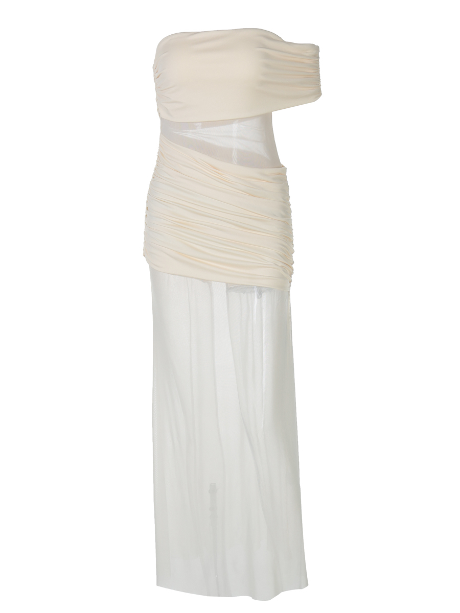 Irregular Mesh Splicing One-Shoulder Strapless Dress - Sexy Fitted Long Skirt in European and American Style Irregular Mesh Splicing One-Shoulder Strapless Dress - Sexy Fitted Long Skirt in European and American Style