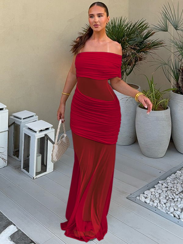 Irregular Mesh Splicing One-Shoulder Strapless Dress - Sexy Fitted Long Skirt in European and American Style Irregular Mesh Splicing One-Shoulder Strapless Dress - Sexy Fitted Long Skirt in European and American Style