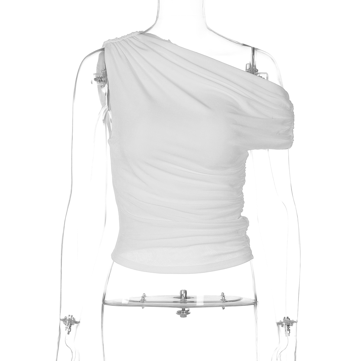 Irregular Off-Shoulder Crop Top for Women, Pleated High-Waisted Stretchy T-Shirt, Versatile Summer Fashion, Chic Casual Style