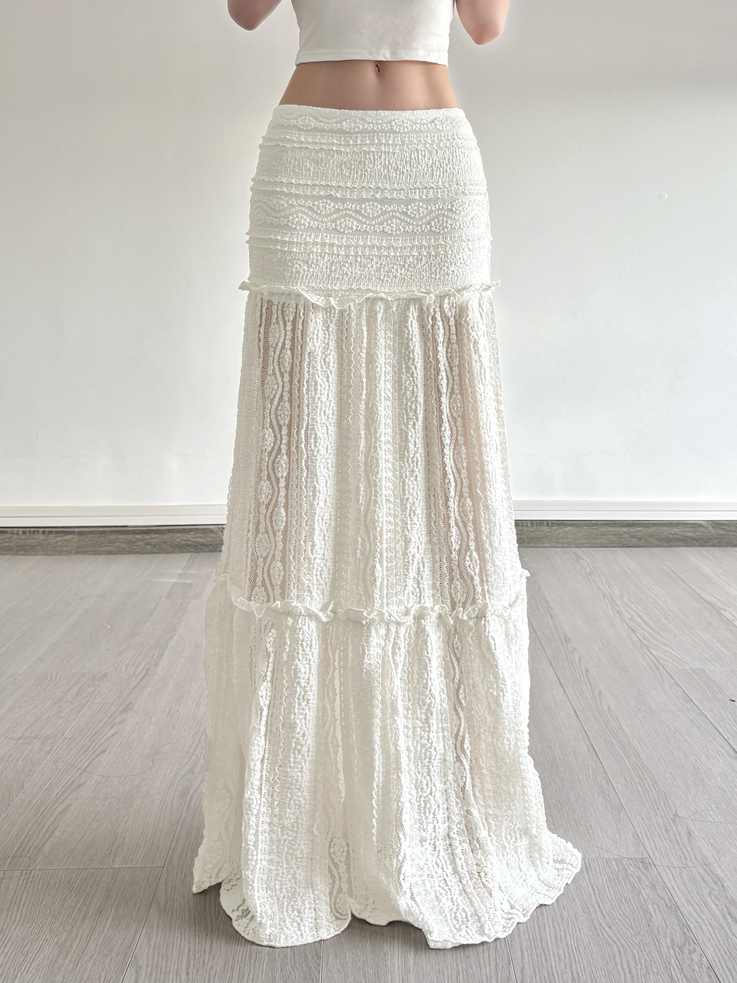 Island Resort Style Lace Half Skirt with Sheer Bodycon Long Skirt for Women - Perfect for Summer, Beach, and Vacation Vibes