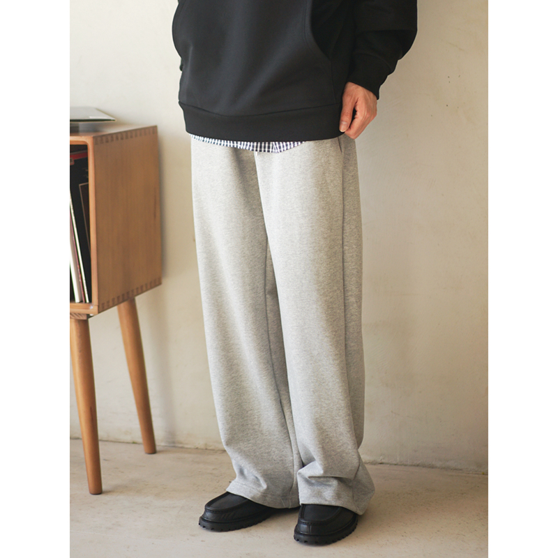 Japanese Retro Wide-Leg Sweatpants for Men, Heavy Cotton Casual Floor-Length Pants, Trendy Sportswear for Couples