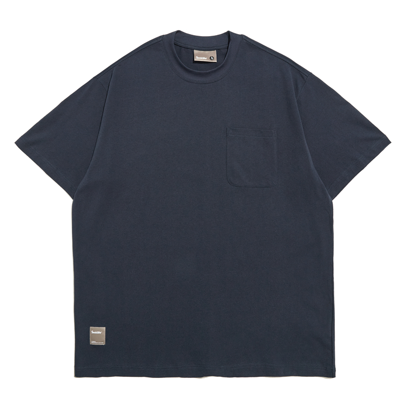 Japanese Street Style Loose Fit Solid Color Short Sleeve T-Shirt for Men - Basic Round Neck Heavyweight Cotton Pocket Tee