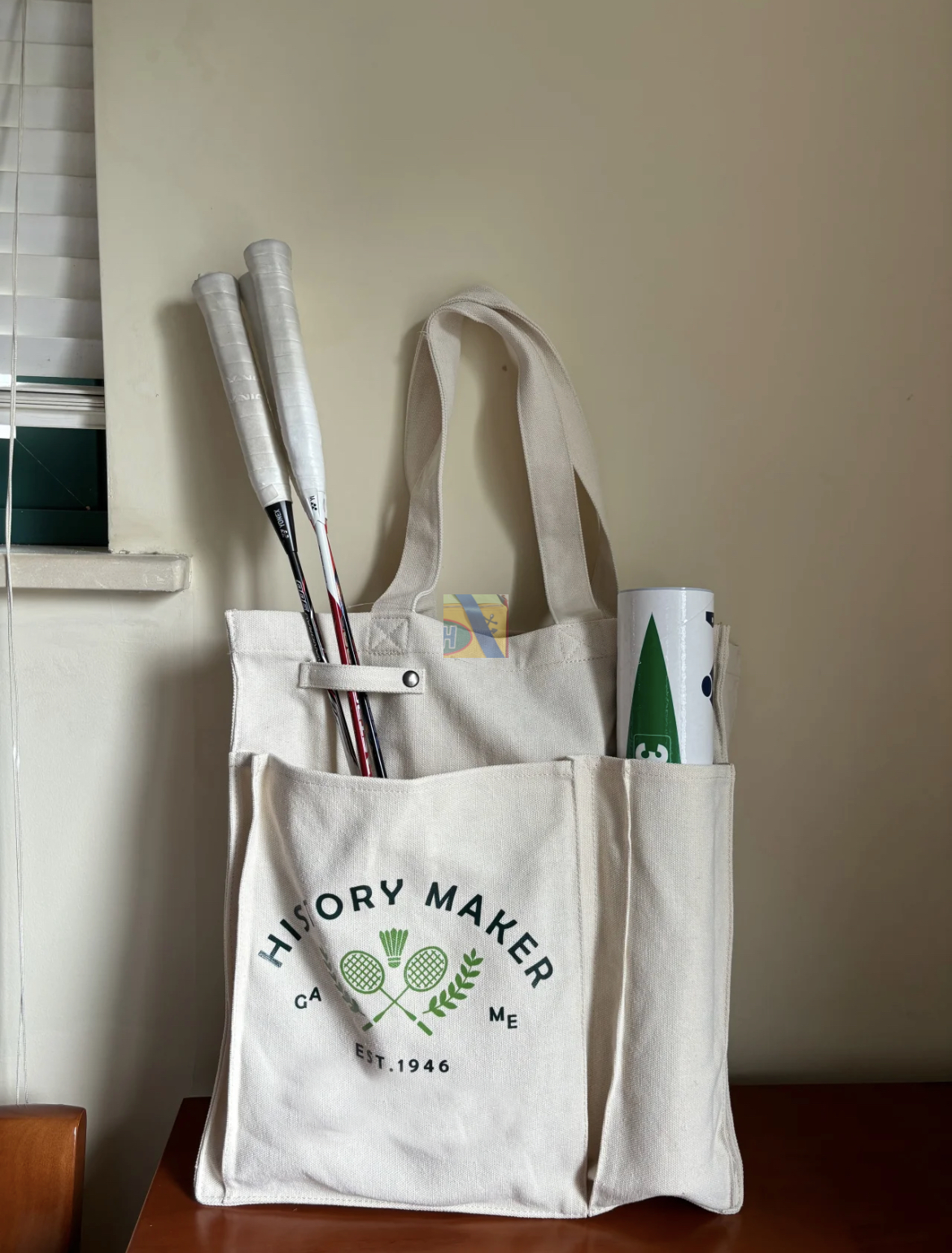 Japanese-Style Canvas Badminton Bag, Versatile Large Capacity Shoulder Tote, Casual Sport Tote for Everyday Use