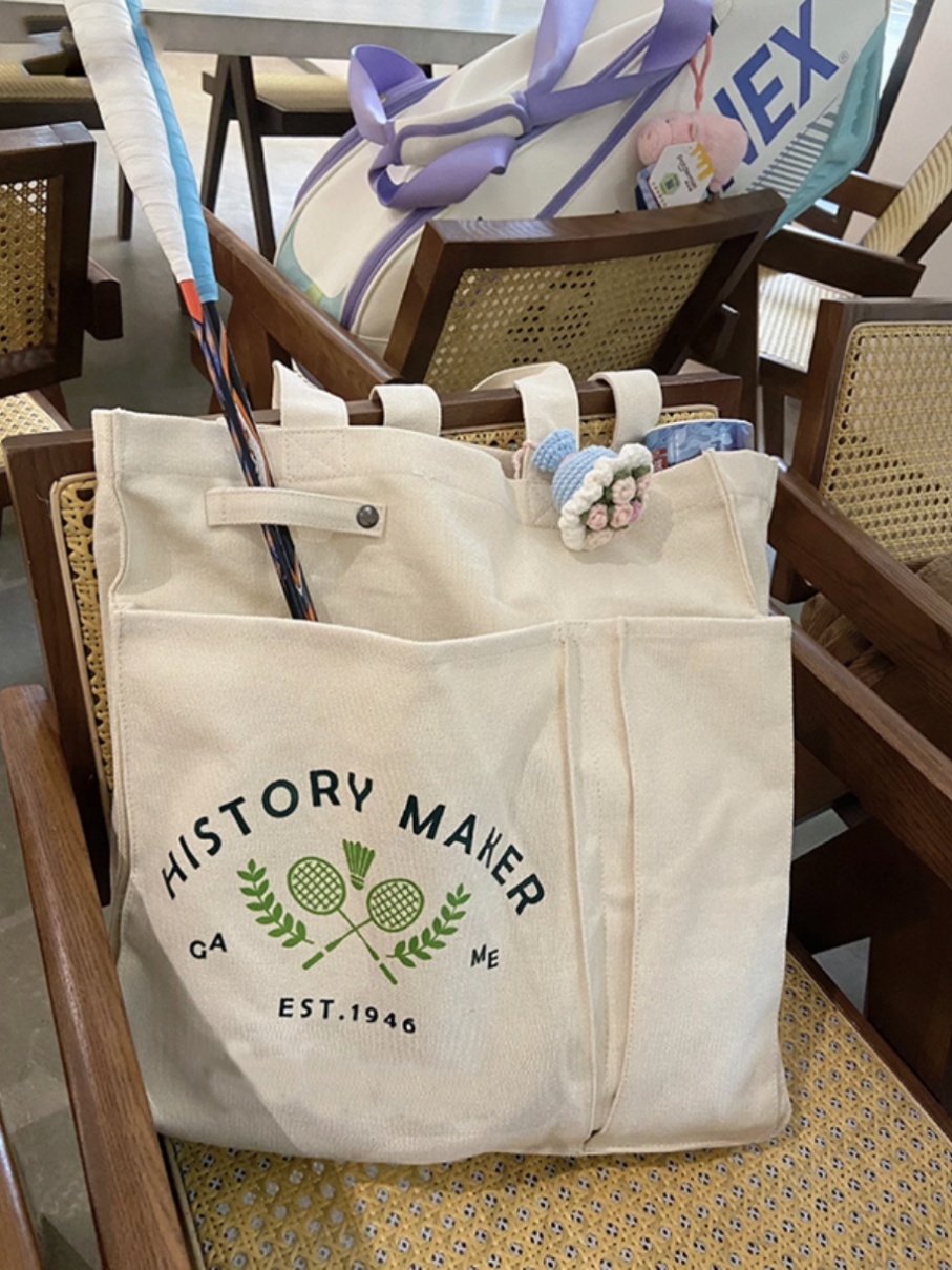 Japanese-Style Canvas Badminton Bag, Versatile Large Capacity Shoulder Tote, Casual Sport Tote for Everyday Use Japanese-Style Canvas Badminton Bag, Versatile Large Capacity Shoulder Tote, Casual Sport Tote for Everyday Use