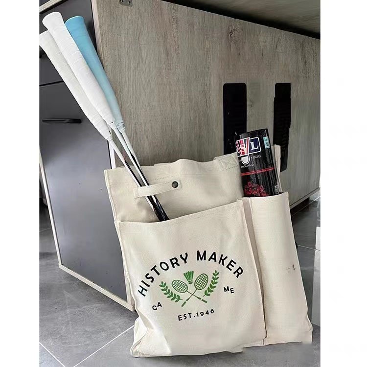 Japanese-Style Casual Large Capacity Letter Print Canvas Shoulder Tote Sports Bag - Versatile Badminton Tote for Everyday Use