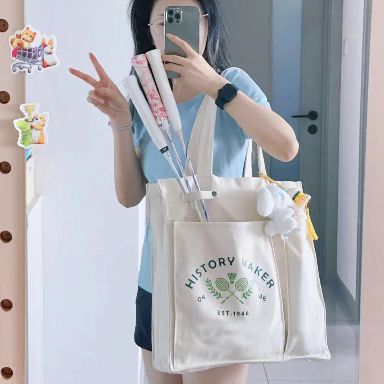 Japanese-Style Casual Large Capacity Letter Print Canvas Shoulder Tote Sports Bag - Versatile Badminton Tote for Everyday Use Japanese-Style Casual Large Capacity Letter Print Canvas Shoulder Tote Sports Bag - Versatile Badminton Tote for Everyday Use