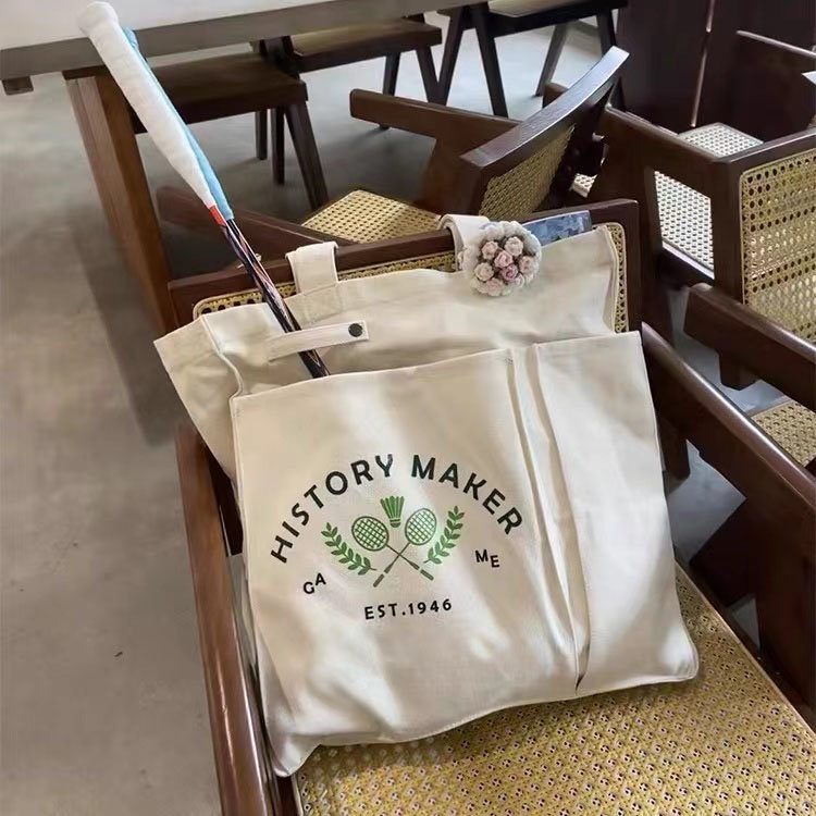 Japanese-Style Casual Large Capacity Letter Print Canvas Shoulder Tote Sports Bag - Versatile Badminton Tote for Everyday Use Japanese-Style Casual Large Capacity Letter Print Canvas Shoulder Tote Sports Bag - Versatile Badminton Tote for Everyday Use