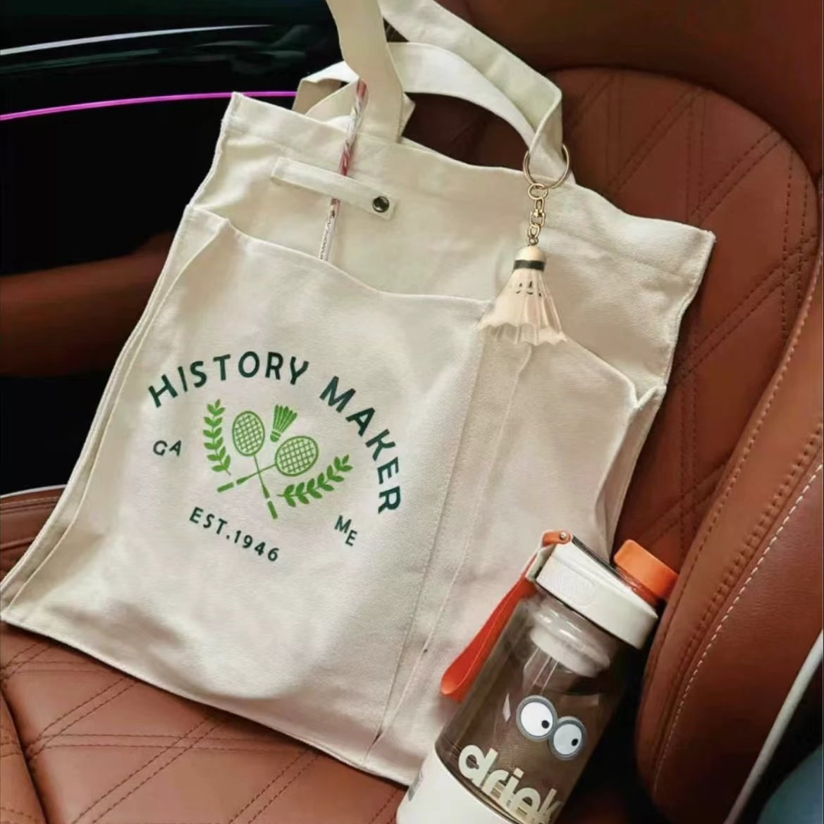 Japanese-Style Casual Large Capacity Letter Print Canvas Shoulder Tote Sports Bag - Versatile Badminton Tote for Everyday Use Japanese-Style Casual Large Capacity Letter Print Canvas Shoulder Tote Sports Bag - Versatile Badminton Tote for Everyday Use