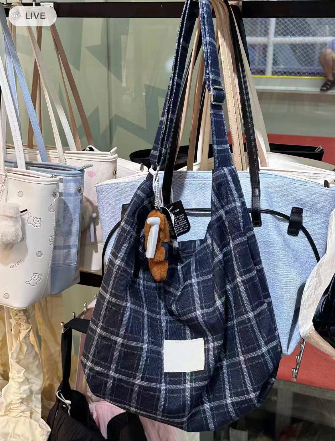 Japanese-Style Checkered Canvas Bag 2025 - Versatile Large Capacity Commuting Shoulder Crossbody Tote Japanese-Style Checkered Canvas Bag 2025 - Versatile Large Capacity Commuting Shoulder Crossbody Tote