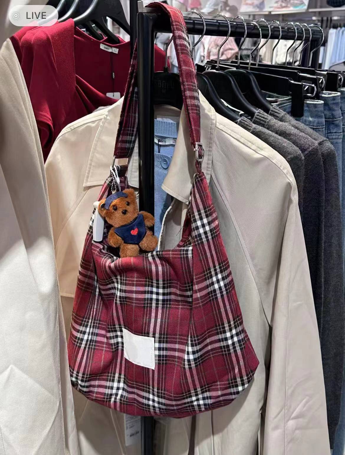 Japanese-Style Checkered Canvas Bag 2025 - Versatile Large Capacity Commuting Shoulder Crossbody Tote