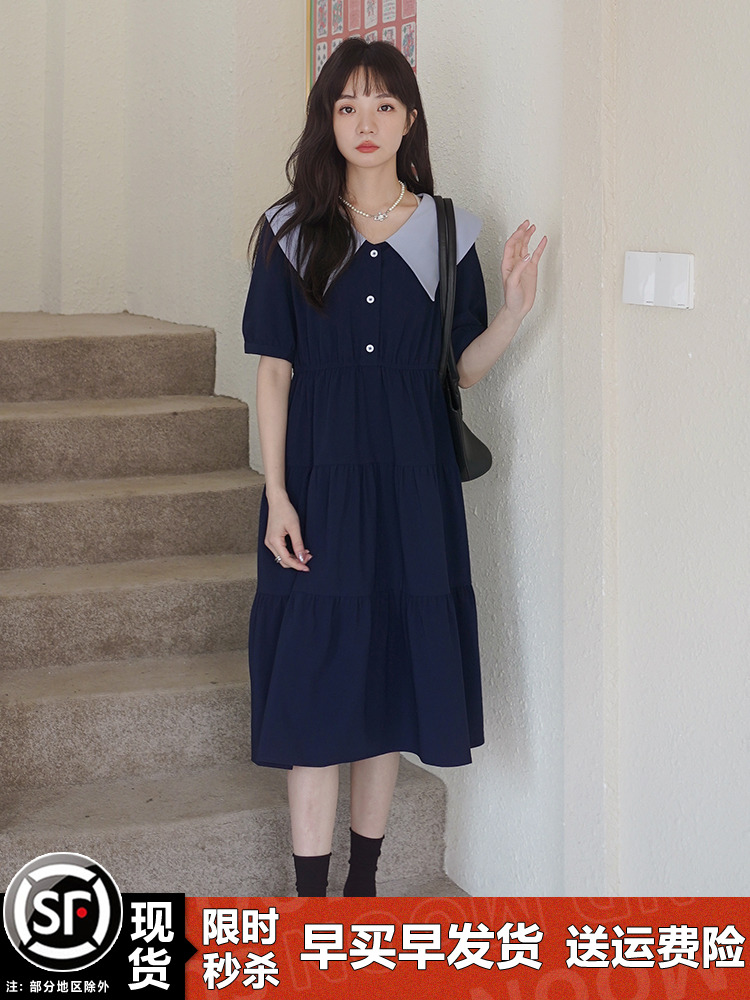 Japanese-Style Doll Collar Dress for Women, Summer 2025, Slimming Long Dress, College Wind, Age-Reducing, Flattering for Curvy Figures Japanese-Style Doll Collar Dress for Women, Summer 2025, Slimming Long Dress, College Wind, Age-Reducing, Flattering for Curvy Figures