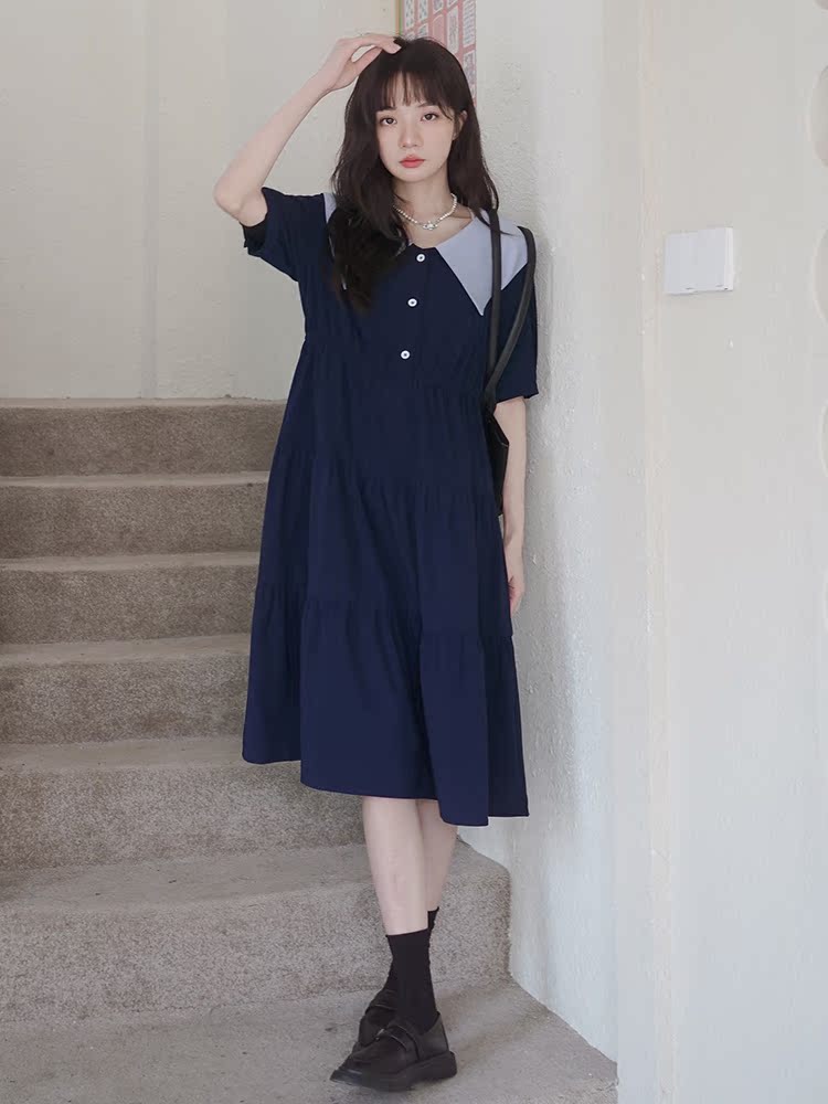 Japanese-Style Doll Collar Dress for Women, Summer 2025, Slimming Long Dress, College Wind, Age-Reducing, Flattering for Curvy Figures Japanese-Style Doll Collar Dress for Women, Summer 2025, Slimming Long Dress, College Wind, Age-Reducing, Flattering for Curvy Figures