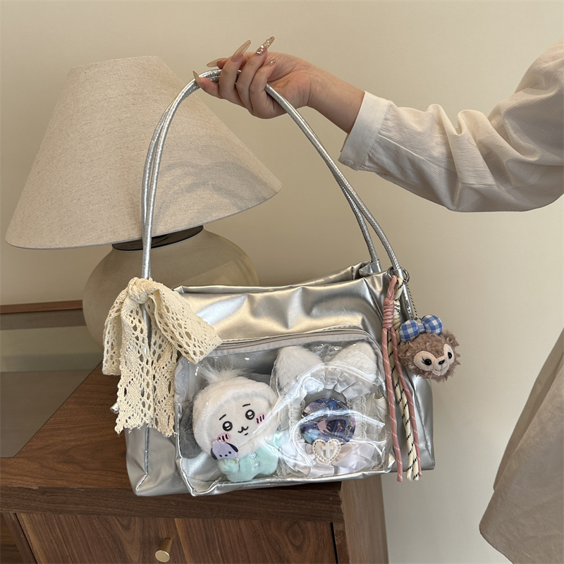 Japanese-Style Large Capacity Transparent Shoulder Bag for Students - Two-Dimensional Commuter Tote Bag