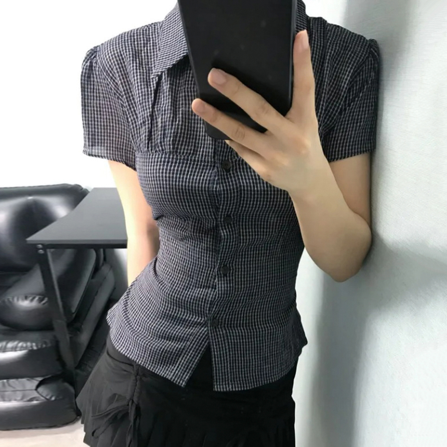 Japanese-Style Literary Girl Plaid Lapel Shirt - Single-Breasted, Waist-Cinching, Slim Fit, Short Sleeves, Y2K Fashion Top Japanese-Style Literary Girl Plaid Lapel Shirt - Single-Breasted, Waist-Cinching, Slim Fit, Short Sleeves, Y2K Fashion Top