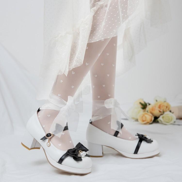 Japanese-style Lolita High-Heeled Chunky Shoes with Bows for Tea Parties - Cute Single Shoes for Students and Soft Girls Japanese-style Lolita High-Heeled Chunky Shoes with Bows for Tea Parties - Cute Single Shoes for Students and Soft Girls