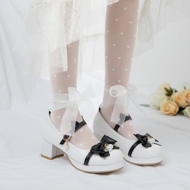 Japanese-style Lolita High-Heeled Chunky Shoes with Bows for Tea Parties - Cute Single Shoes for Students and Soft Girls