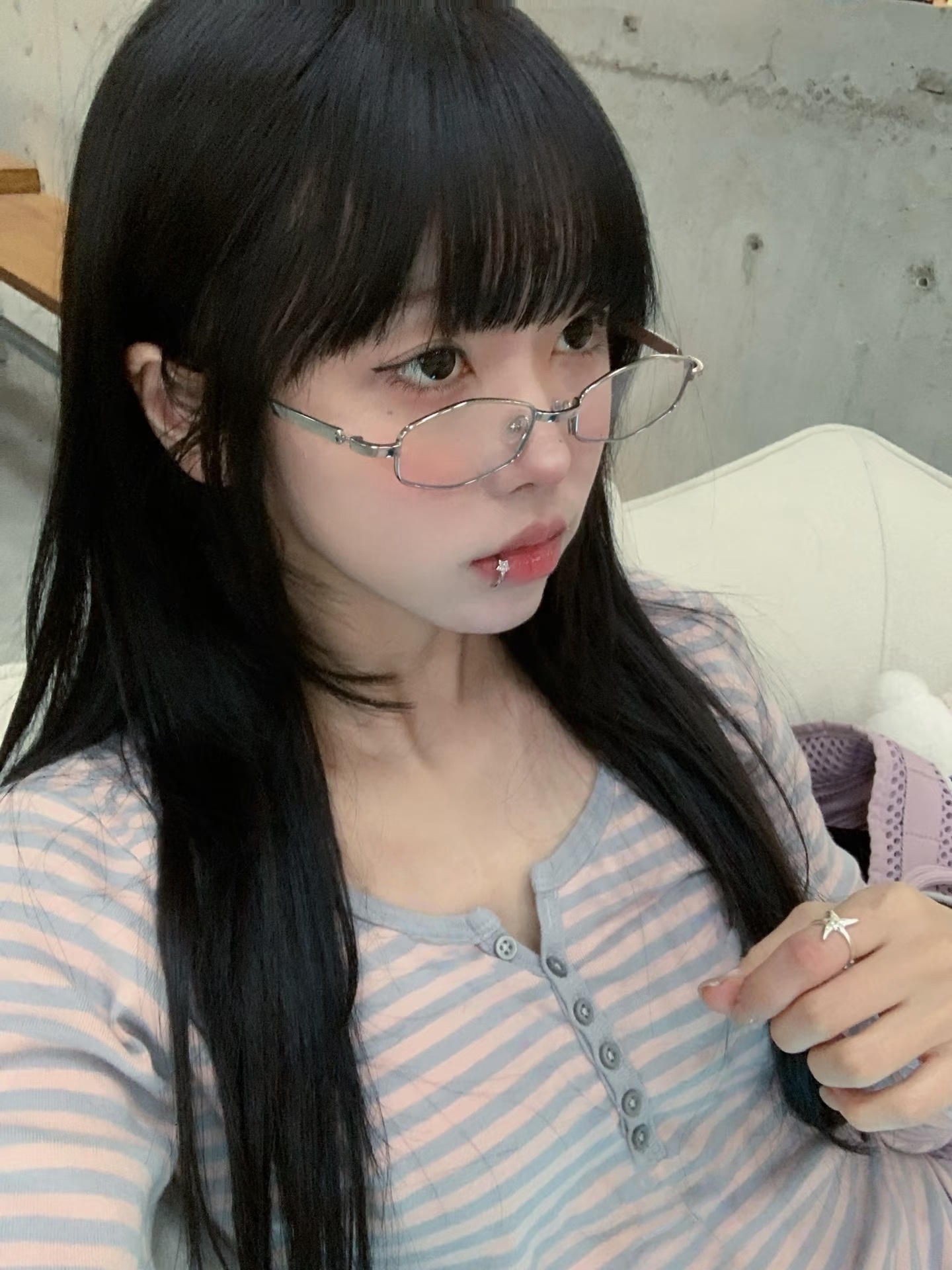 Japanese-Style Metallic Silver Polygonal GM Glasses - Korean Small Square Frame, Anti-Blue Light, Prescription Ready for Women Japanese-Style Metallic Silver Polygonal GM Glasses - Korean Small Square Frame, Anti-Blue Light, Prescription Ready for Women