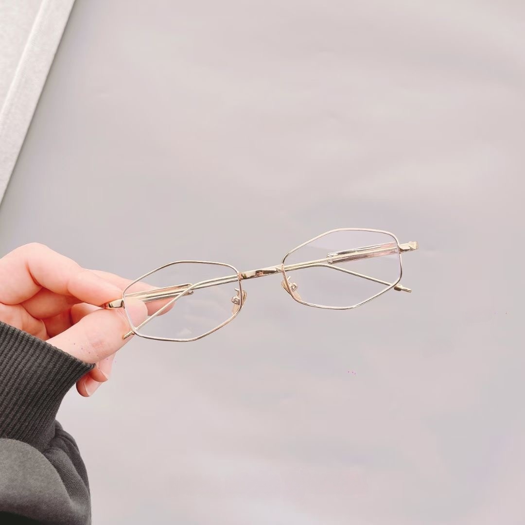 Japanese-Style Metallic Silver Polygonal GM Glasses - Korean Small Square Frame, Anti-Blue Light, Prescription Ready for Women Japanese-Style Metallic Silver Polygonal GM Glasses - Korean Small Square Frame, Anti-Blue Light, Prescription Ready for Women