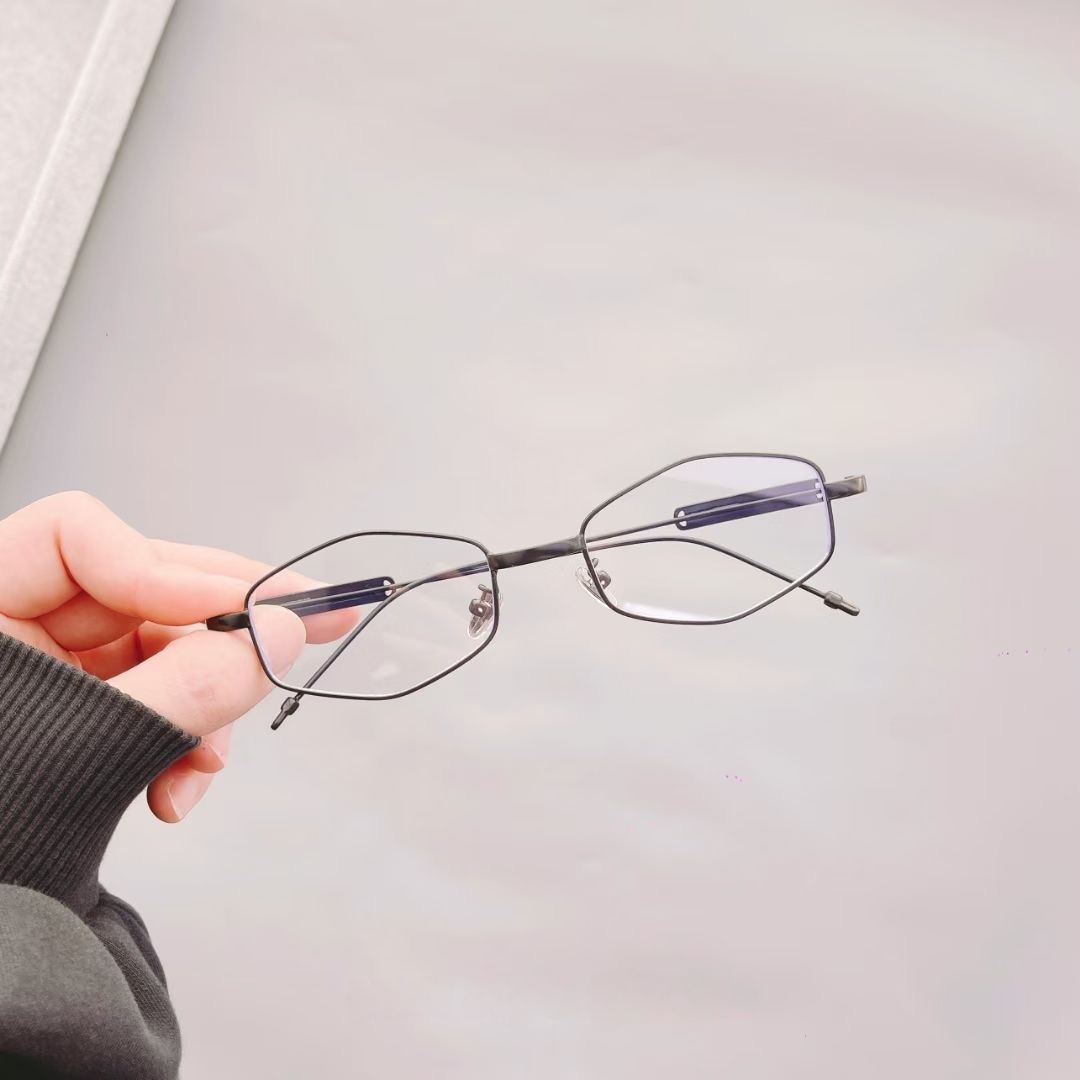 Japanese-Style Metallic Silver Polygonal GM Glasses - Korean Small Square Frame, Anti-Blue Light, Prescription Ready for Women Japanese-Style Metallic Silver Polygonal GM Glasses - Korean Small Square Frame, Anti-Blue Light, Prescription Ready for Women