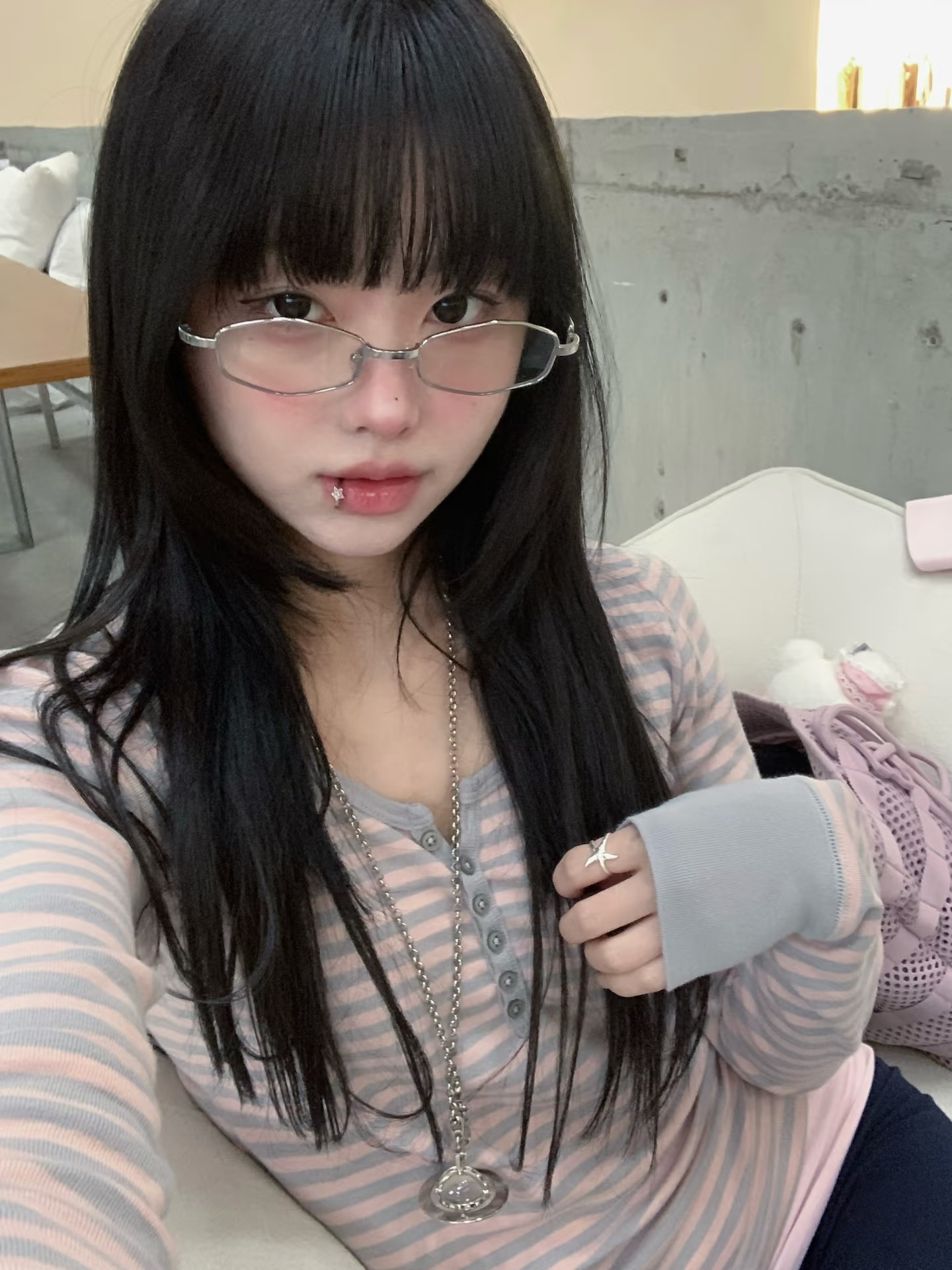 Japanese-Style Metallic Silver Polygonal GM Glasses - Korean Small Square Frame, Anti-Blue Light, Prescription Ready for Women Japanese-Style Metallic Silver Polygonal GM Glasses - Korean Small Square Frame, Anti-Blue Light, Prescription Ready for Women