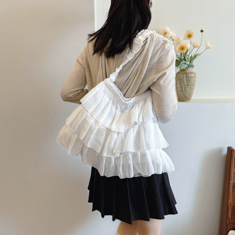 Japanese-Style Minimalist One-Shoulder Bag, Hollow Lace Layered Tote, Large Capacity Casual Canvas Skirt-Shaped Handbag Japanese-Style Minimalist One-Shoulder Bag, Hollow Lace Layered Tote, Large Capacity Casual Canvas Skirt-Shaped Handbag