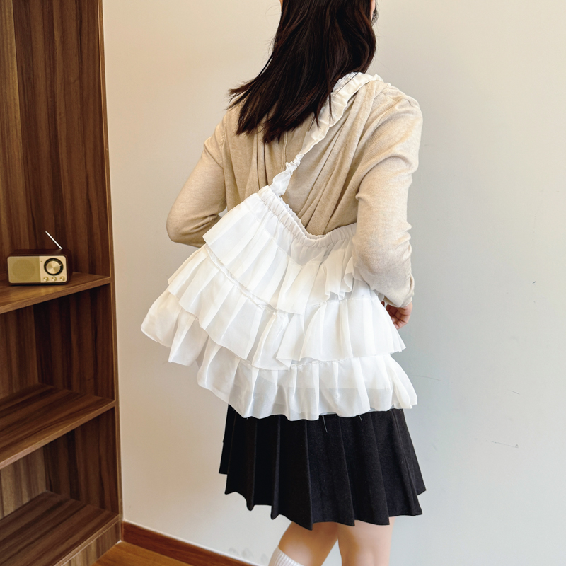 Japanese-Style Minimalist One-Shoulder Bag, Hollow Lace Layered Tote, Large Capacity Casual Canvas Skirt-Shaped Handbag Japanese-Style Minimalist One-Shoulder Bag, Hollow Lace Layered Tote, Large Capacity Casual Canvas Skirt-Shaped Handbag