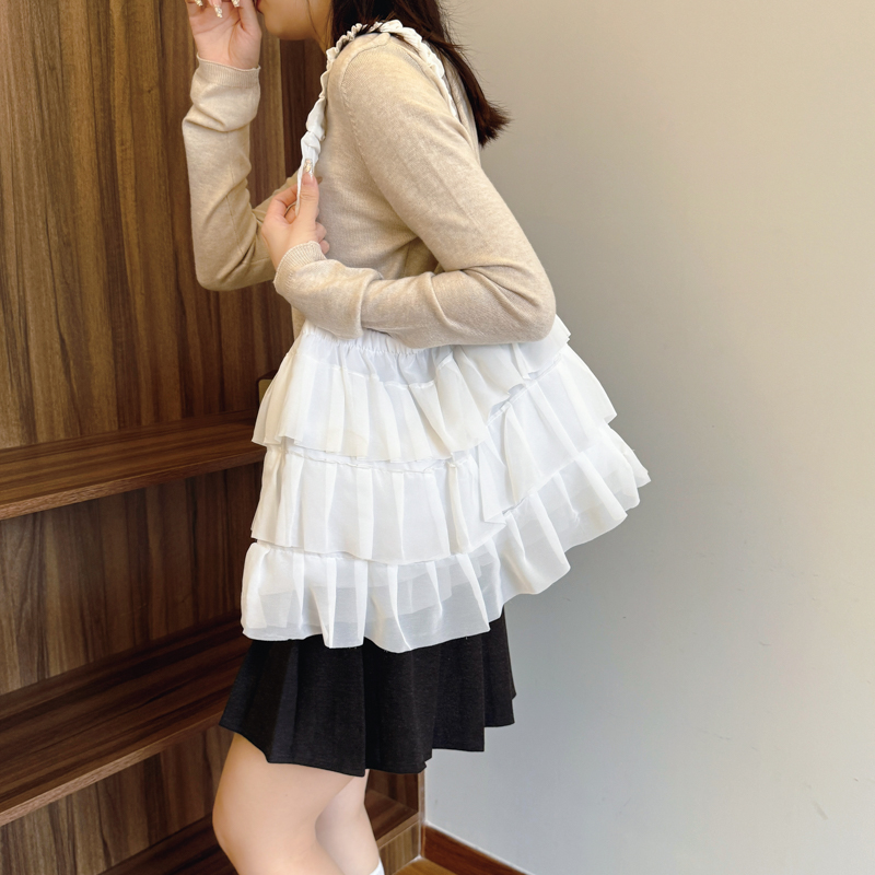 Japanese-Style Minimalist One-Shoulder Bag, Hollow Lace Layered Tote, Large Capacity Casual Canvas Skirt-Shaped Handbag Japanese-Style Minimalist One-Shoulder Bag, Hollow Lace Layered Tote, Large Capacity Casual Canvas Skirt-Shaped Handbag