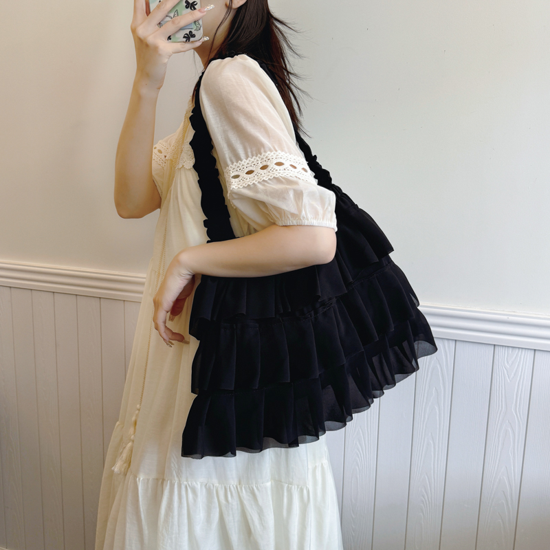 Japanese-Style Minimalist One-Shoulder Bag, Hollow Lace Layered Tote, Large Capacity Casual Canvas Skirt-Shaped Handbag Japanese-Style Minimalist One-Shoulder Bag, Hollow Lace Layered Tote, Large Capacity Casual Canvas Skirt-Shaped Handbag