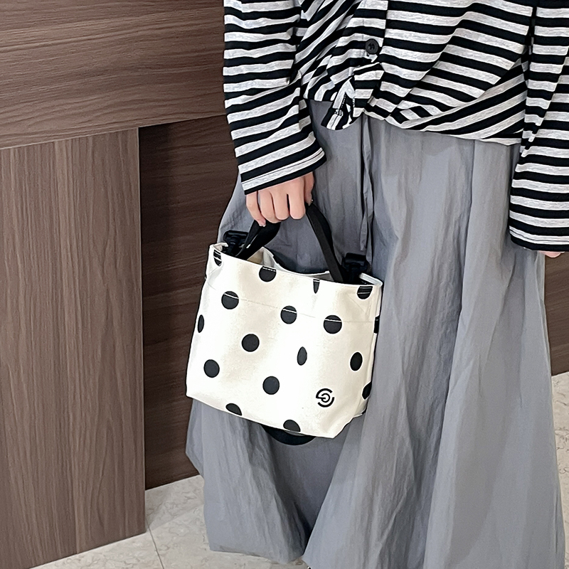Japanese Style Polka Dot Canvas Bag for Women - Large Capacity Casual Crossbody Shoulder Bag for Commuting and Outings Japanese Style Polka Dot Canvas Bag for Women - Large Capacity Casual Crossbody Shoulder Bag for Commuting and Outings