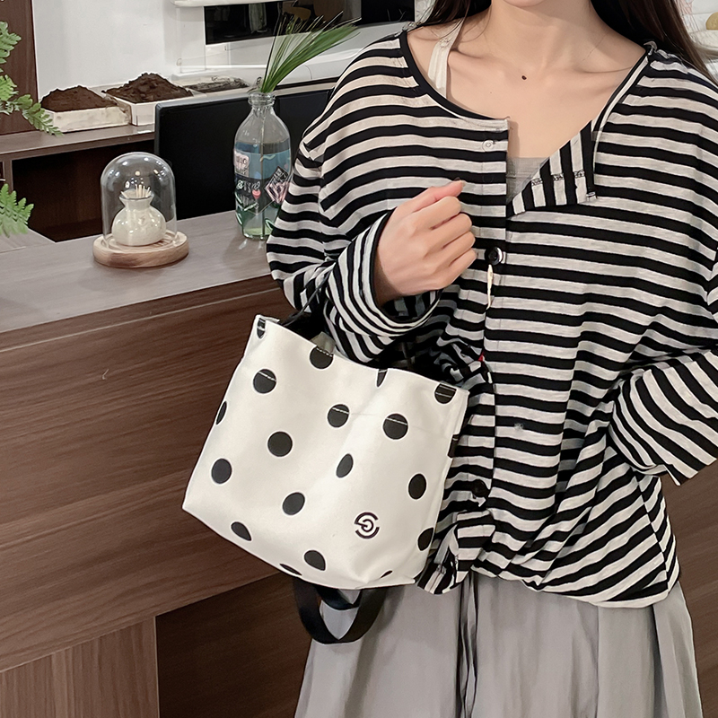 Japanese Style Polka Dot Canvas Bag for Women - Large Capacity Casual Crossbody Shoulder Bag for Commuting and Outings Japanese Style Polka Dot Canvas Bag for Women - Large Capacity Casual Crossbody Shoulder Bag for Commuting and Outings