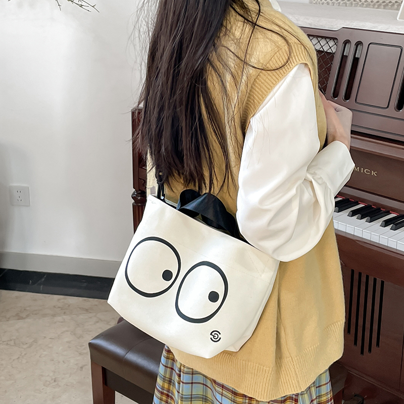 Japanese Style Polka Dot Canvas Bag for Women - Large Capacity Casual Crossbody Shoulder Bag for Commuting and Outings