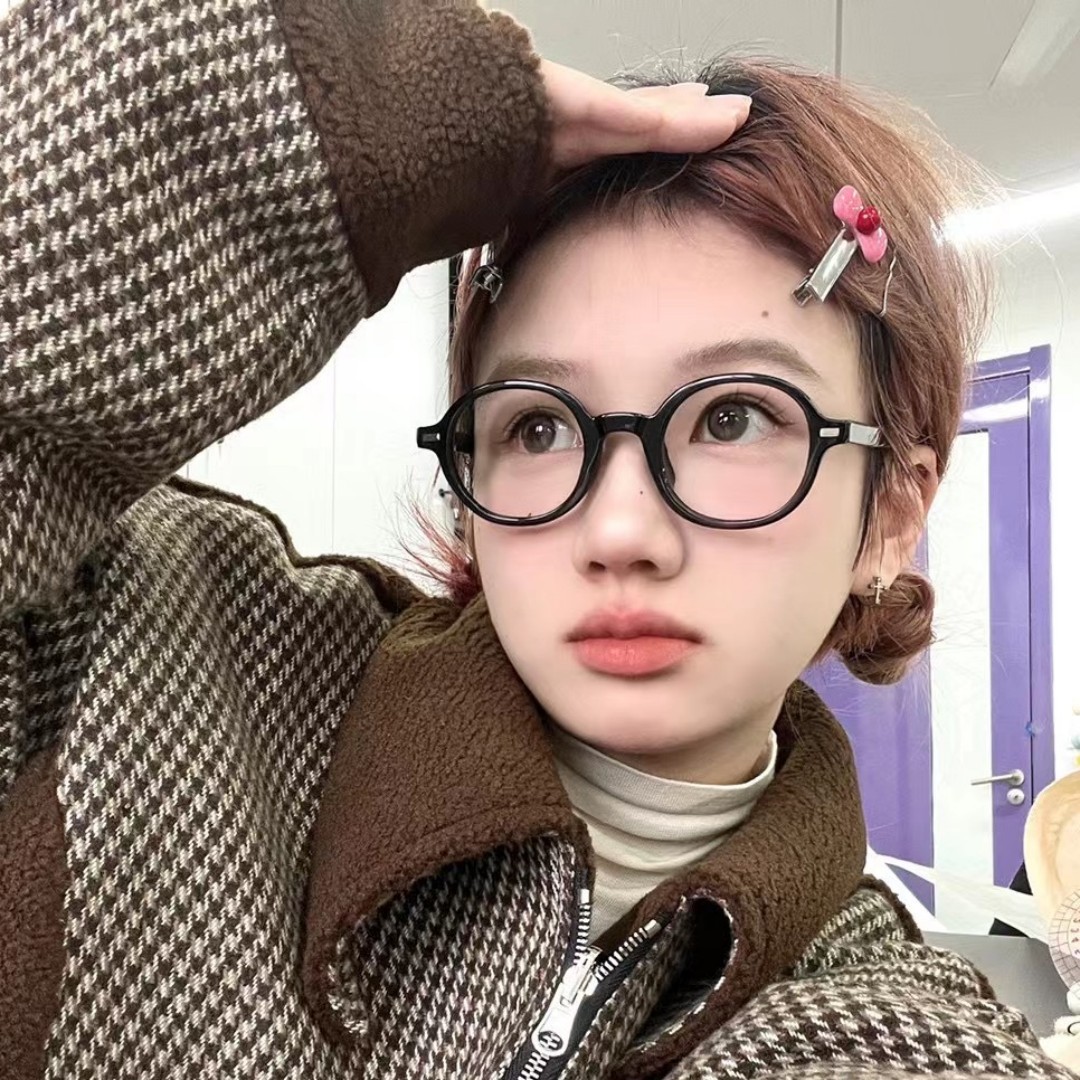 Japanese-Style Thick Black Frame Round Glasses for Women - Cute Flat Lens Design for Round and Square Faces, Perfect for Minimalist Looks Japanese-Style Thick Black Frame Round Glasses for Women - Cute Flat Lens Design for Round and Square Faces, Perfect for Minimalist Looks