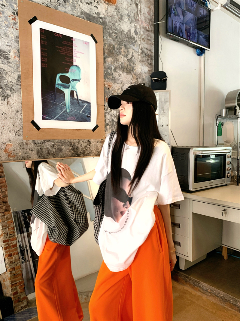 Jazz Dance Outfit with Personality Print Top and Orange Pants - K-Pop Style Square Dance Set for Girls Jazz Dance Outfit with Personality Print Top and Orange Pants - K-Pop Style Square Dance Set for Girls