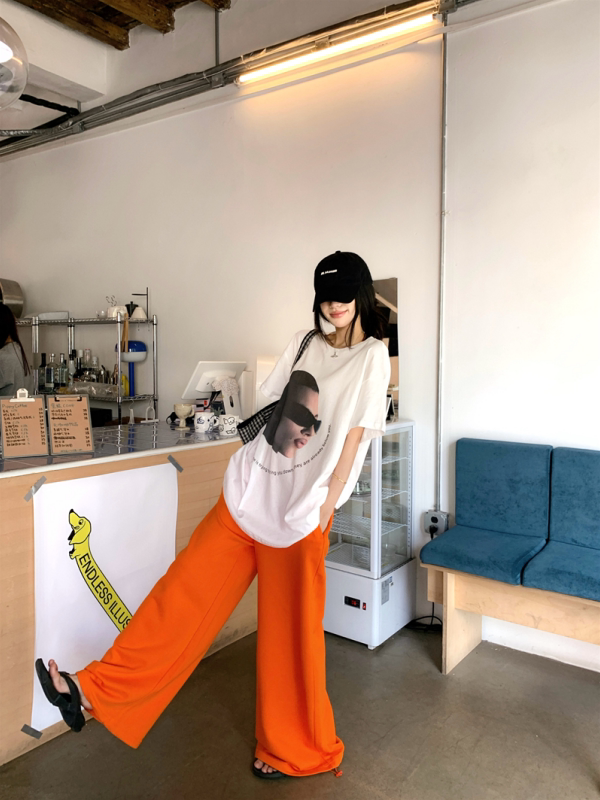 Jazz Dance Outfit with Personality Print Top and Orange Pants - K-Pop Style Square Dance Set for Girls Jazz Dance Outfit with Personality Print Top and Orange Pants - K-Pop Style Square Dance Set for Girls