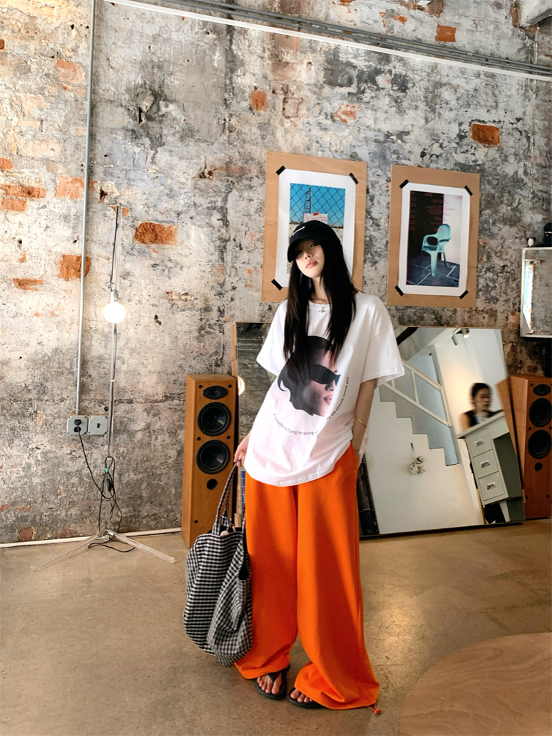 Jazz Dance Outfit with Personality Print Top and Orange Pants - K-Pop Style Square Dance Set for Girls Jazz Dance Outfit with Personality Print Top and Orange Pants - K-Pop Style Square Dance Set for Girls