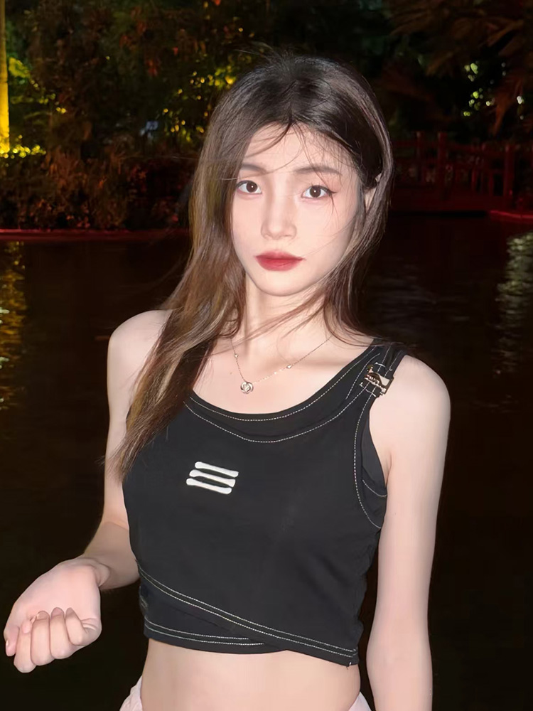 K-pop Inspired Girl Group Fake Two-Piece Jazz Dance Outfit - Black Camisole for Music Festival Performance Wear