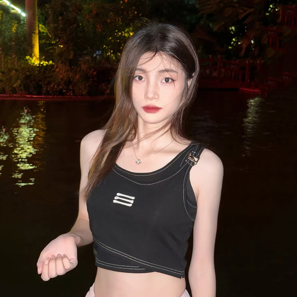 K-pop Inspired Girl Group Fake Two-Piece Jazz Dance Outfit - Black Camisole for Music Festival Performance Wear