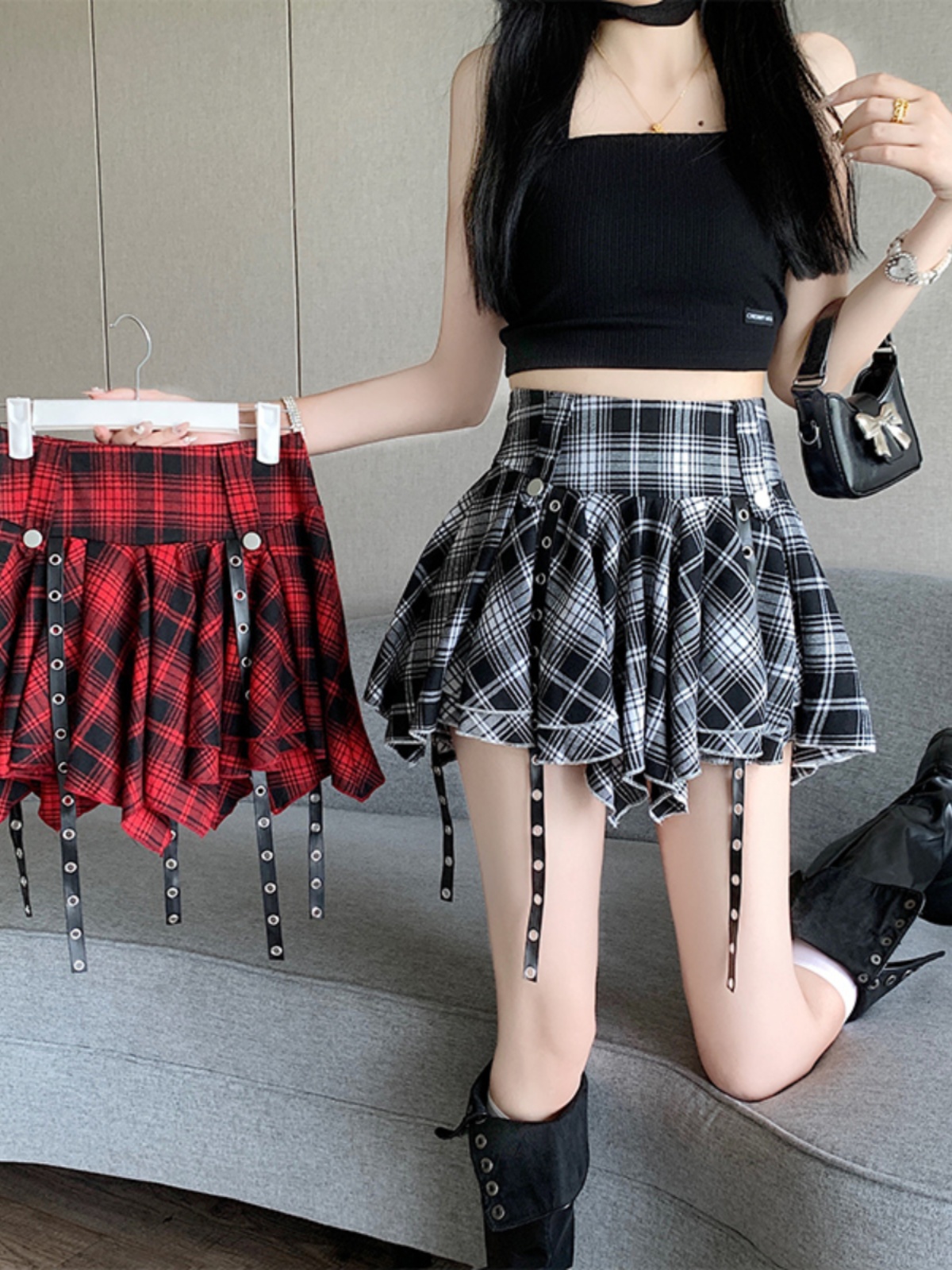 K-Pop Inspired Jazz Dance A-Line Skirt - Irregular Hem Cheerleader Style Short Skirt for Hot Girl Vibes K-Pop Inspired Jazz Dance A-Line Skirt - Irregular Hem Cheerleader Style Short Skirt for Hot Girl Vibes
