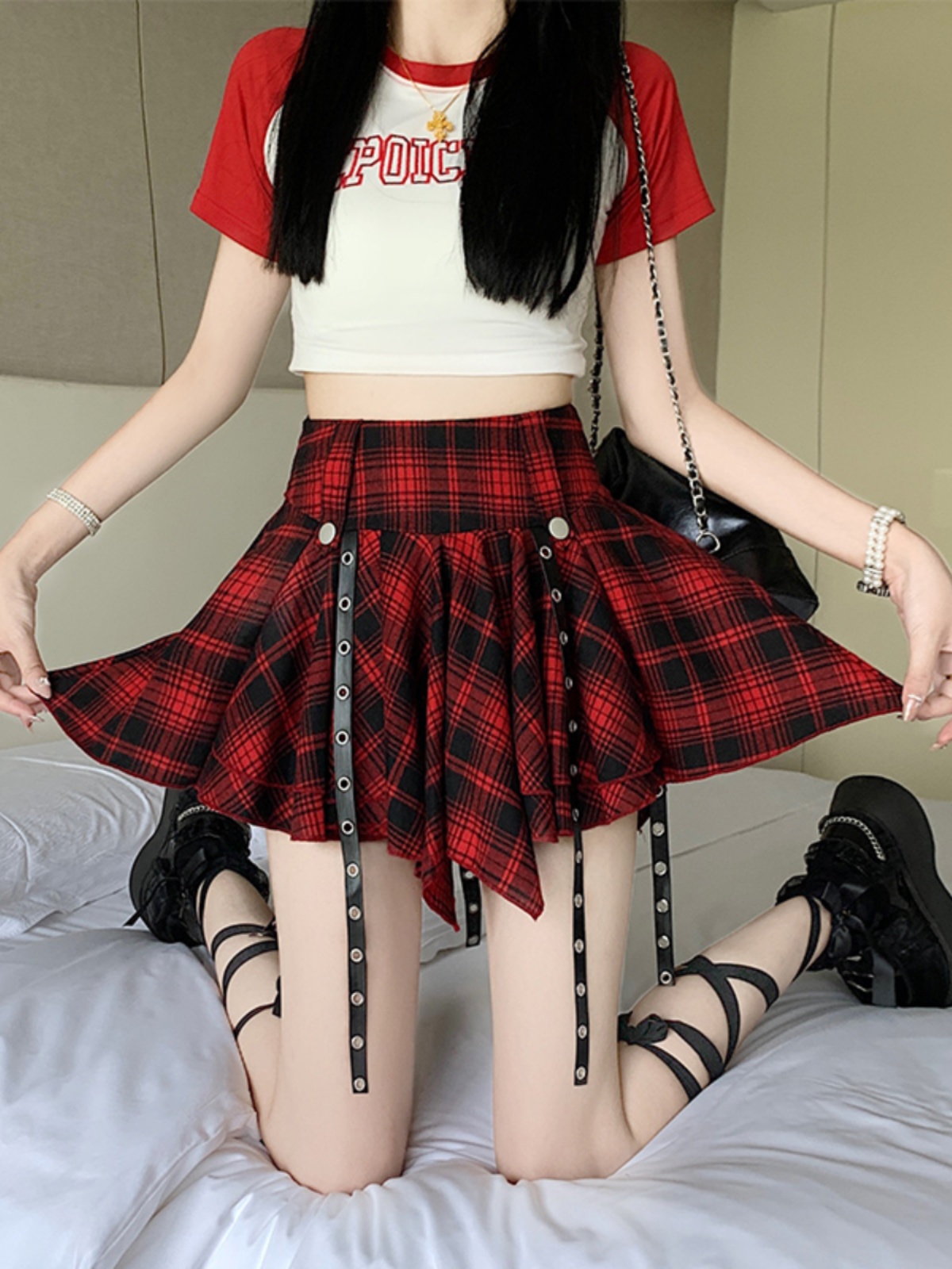 K-Pop Inspired Jazz Dance A-Line Skirt - Irregular Hem Cheerleader Style Short Skirt for Hot Girl Vibes K-Pop Inspired Jazz Dance A-Line Skirt - Irregular Hem Cheerleader Style Short Skirt for Hot Girl Vibes