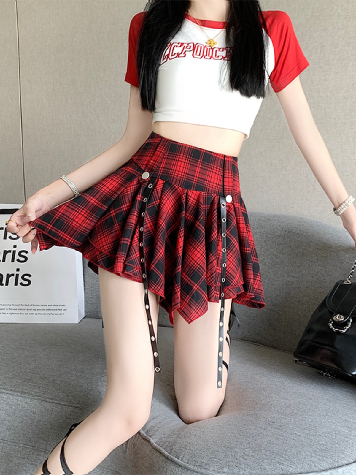 K-Pop Inspired Jazz Dance A-Line Skirt - Irregular Hem Cheerleader Style Short Skirt for Hot Girl Vibes