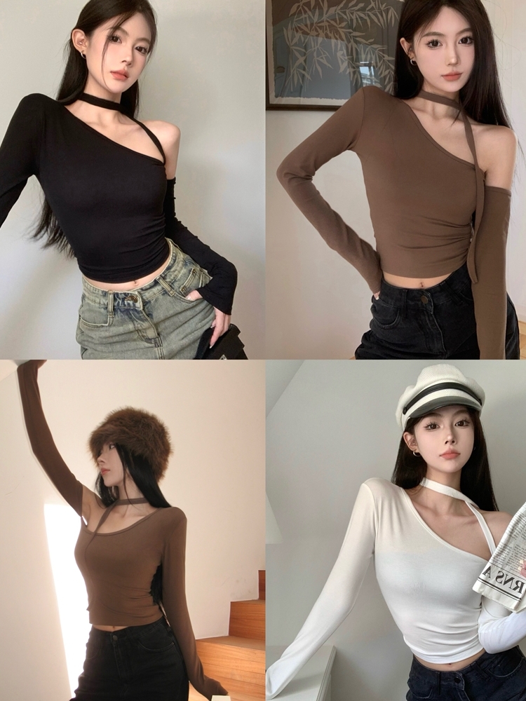 K-pop Inspired Off-Shoulder Tie-Up Top for Music Festivals, Sweet and Spicy Stretchy Outerwear, Early Autumn Fashion K-pop Inspired Off-Shoulder Tie-Up Top for Music Festivals, Sweet and Spicy Stretchy Outerwear, Early Autumn Fashion