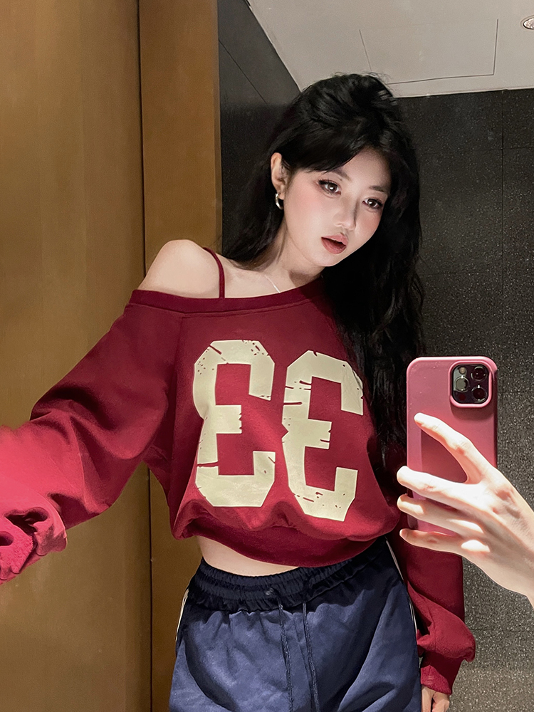 K-pop Inspired Red Hoodie Dance Top for Girls - Jazz Dance Performance Attire, Trendy Streetwear