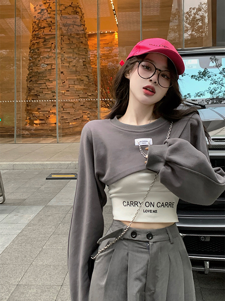 K-Pop Inspired Short Sweatshirt for Autumn/Winter - Niche Design Jazz Dance Top for Girls, Perfect for Performance and Group Activities K-Pop Inspired Short Sweatshirt for Autumn/Winter - Niche Design Jazz Dance Top for Girls, Perfect for Performance and Group Activities