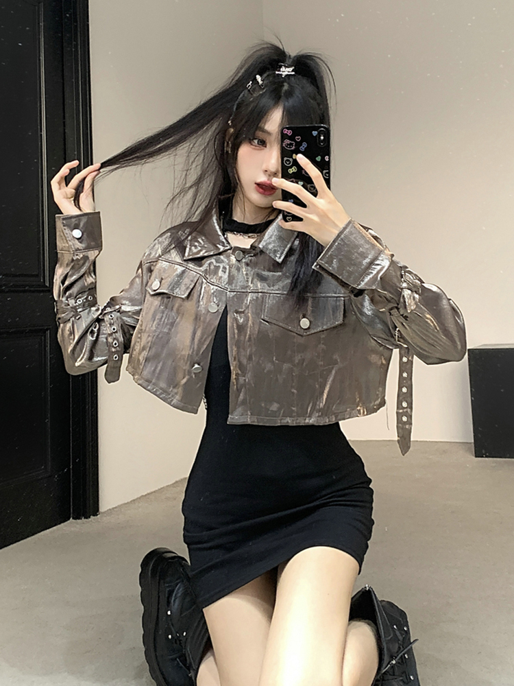 K-pop Inspired Spicy Girl Short Jacket, Niche Jazz Dance Golden Top, American Style Performance Outfit for Women K-pop Inspired Spicy Girl Short Jacket, Niche Jazz Dance Golden Top, American Style Performance Outfit for Women
