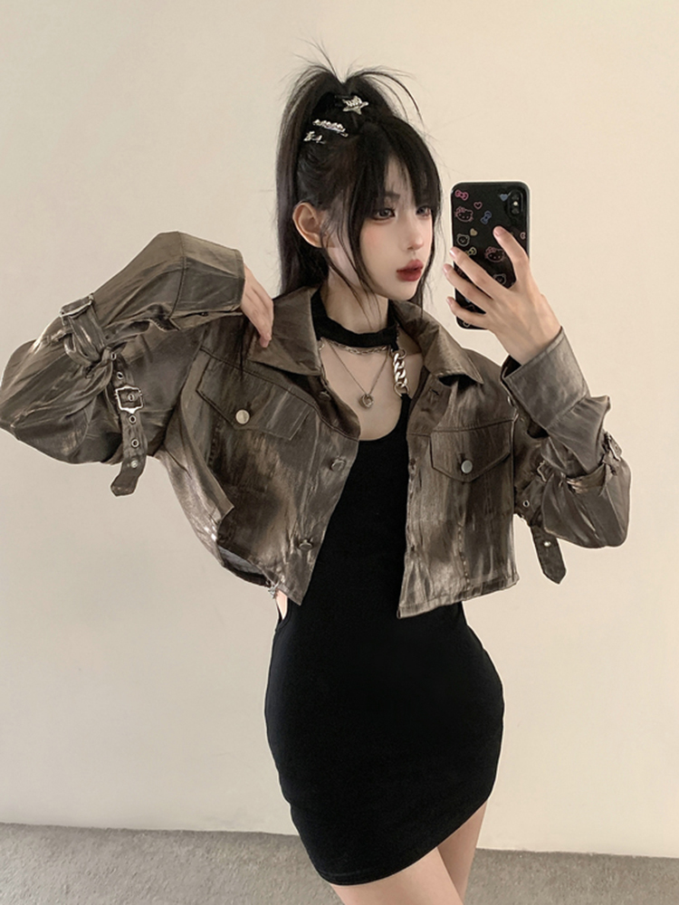 K-pop Inspired Spicy Girl Short Jacket, Niche Jazz Dance Golden Top, American Style Performance Outfit for Women K-pop Inspired Spicy Girl Short Jacket, Niche Jazz Dance Golden Top, American Style Performance Outfit for Women