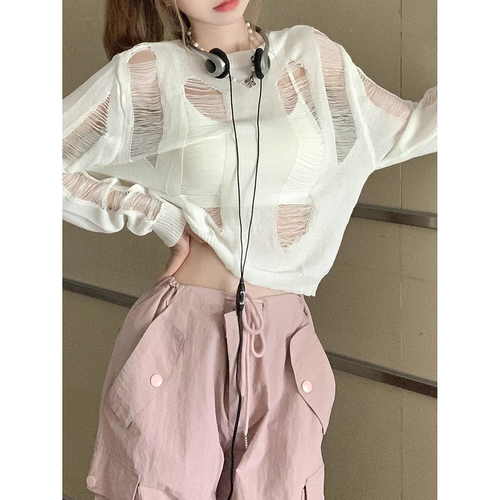 K-Pop Inspired Women's Pullover Cardigan, Short-Length Long Sleeve Knit Top for Jazz Dance Performances