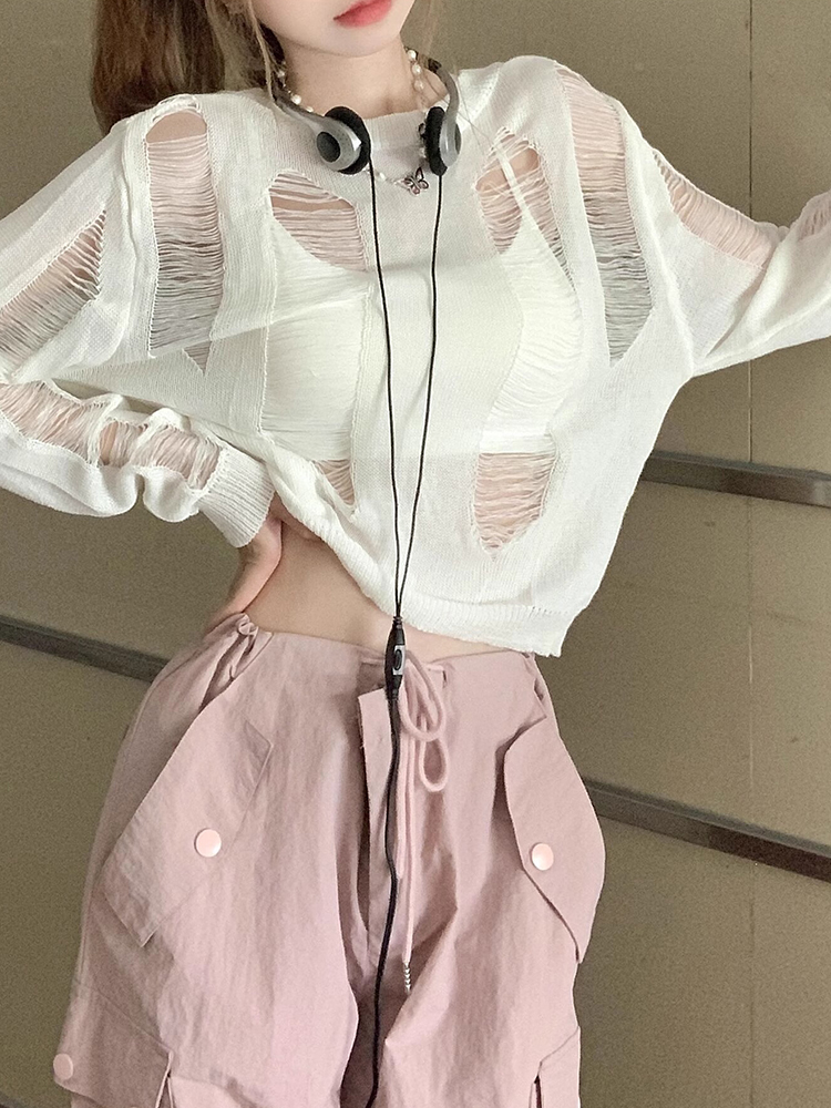 K-Pop Inspired Women's Pullover Cardigan, Short-Length Long Sleeve Knit Top for Jazz Dance Performances K-Pop Inspired Women's Pullover Cardigan, Short-Length Long Sleeve Knit Top for Jazz Dance Performances