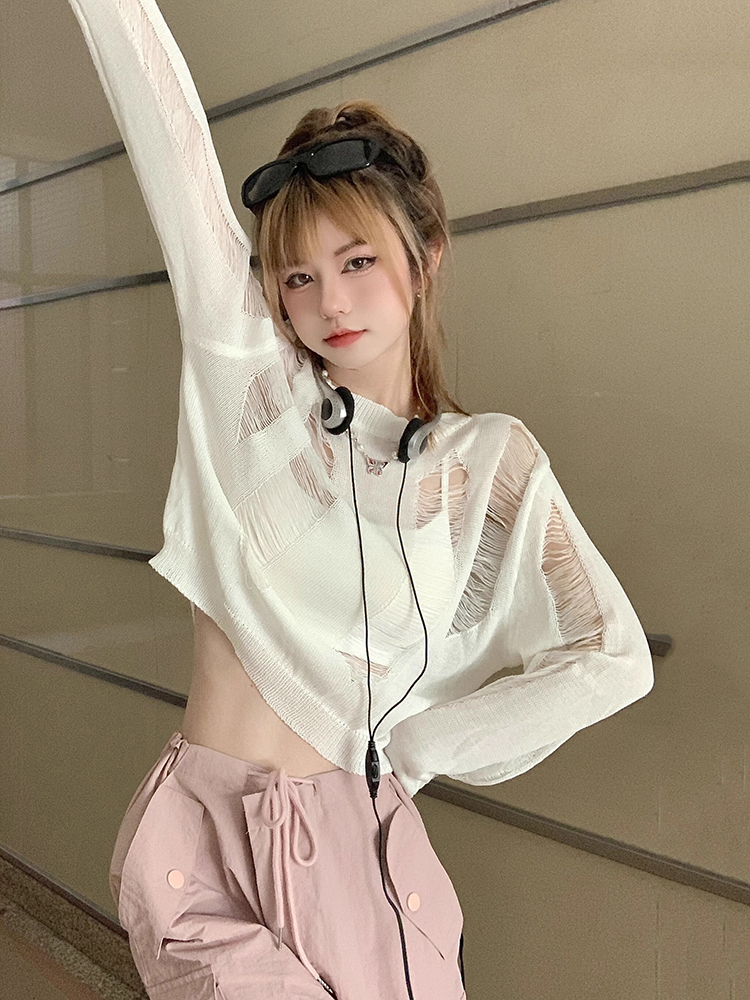 K-Pop Inspired Women's Pullover Cardigan, Short-Length Long Sleeve Knit Top for Jazz Dance Performances K-Pop Inspired Women's Pullover Cardigan, Short-Length Long Sleeve Knit Top for Jazz Dance Performances