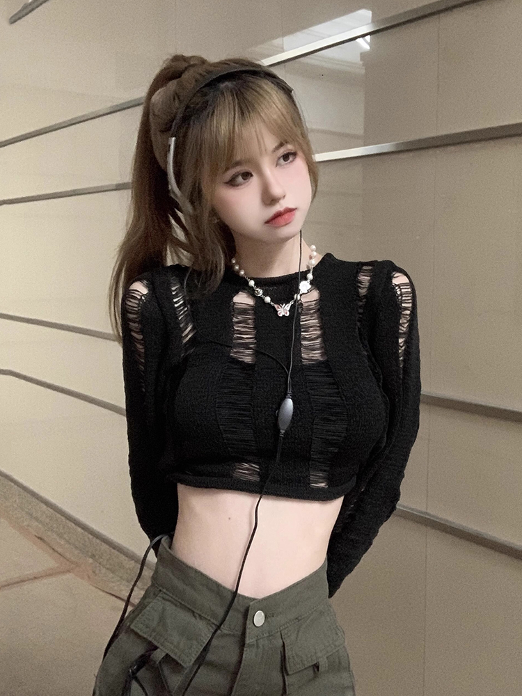 K-Pop Inspired Women's Pullover Cardigan, Short-Length Long Sleeve Knit Top for Jazz Dance Performances